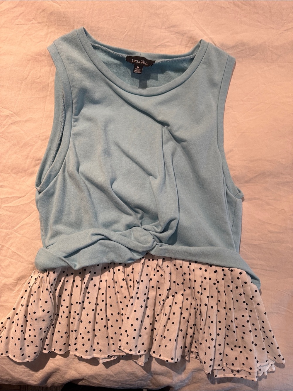 Lea & Viola Light Blue Crewneck Tank with Ruffle Detail